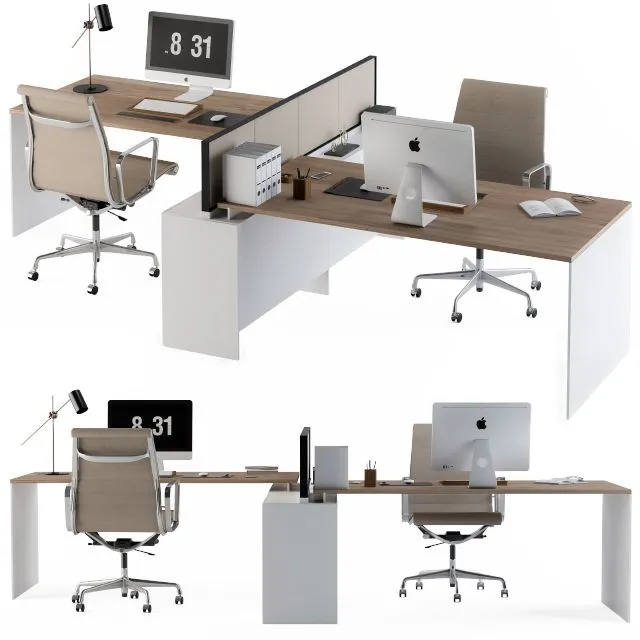 Office Set White and Cream 3D Model