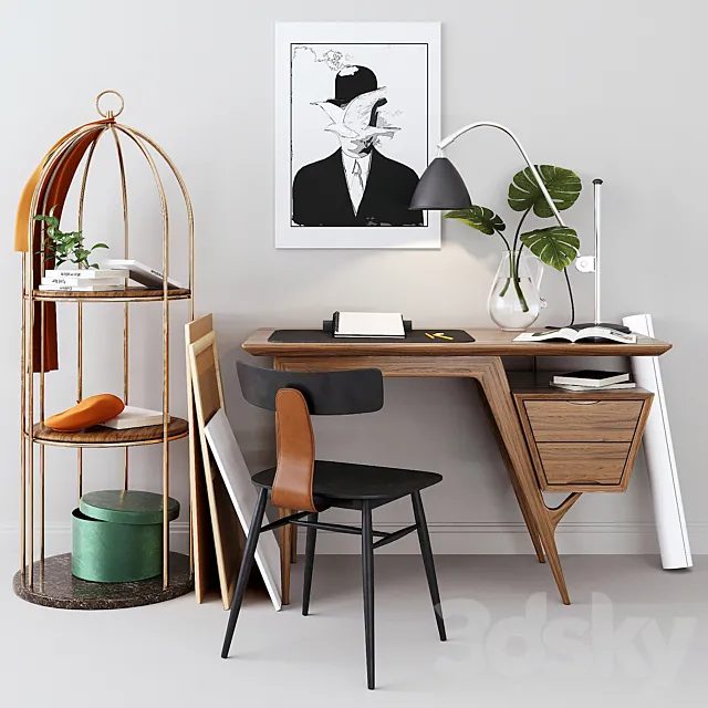 Office set with desk Idenontal 3DModel