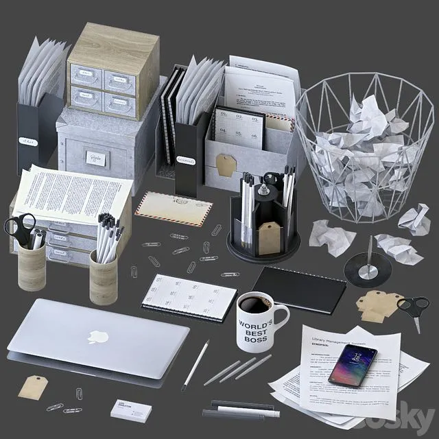 Office Supplies Set 3D Model Office Supplies Set 3D Model