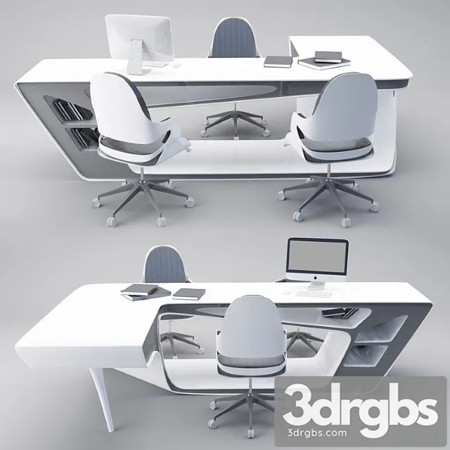 Office table chairs set 2 3D Model Download