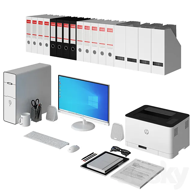Office white pc set 3DModel Office white pc set 3DModel