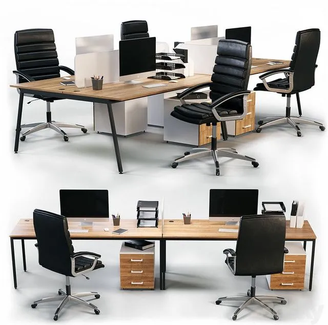 Office workplaces computer interior working chair table 3D Model