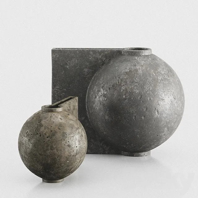 Offset Big and Mini Dark Gray Vases by 101 Copenhagen 3D Model