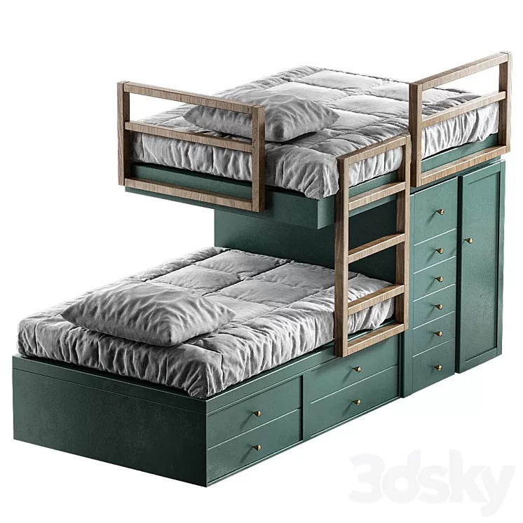 Offset Built-In Bunk Beds 3D Model