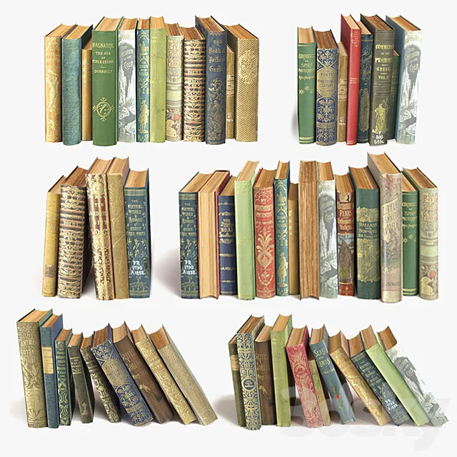 Old books on the shelf set 11 3DModel