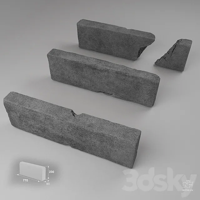 Old curbs 3D Model Old curbs 3D Model