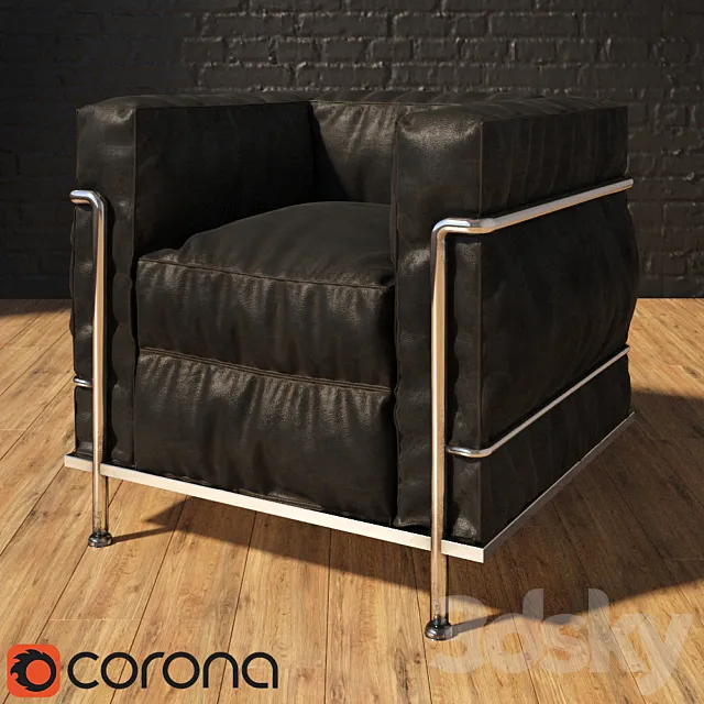 Old leather chair LC2 3D Model