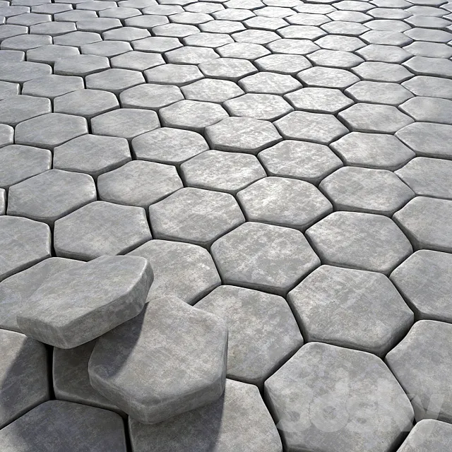 Old paving hexagon 3D Model Old paving hexagon 3D Model