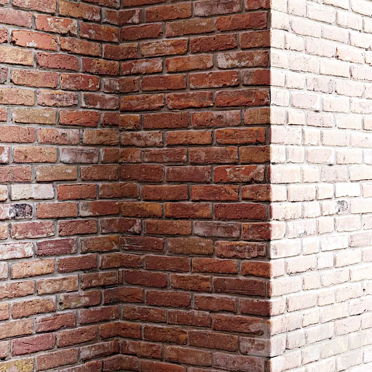 Old red brick wall 3D Model