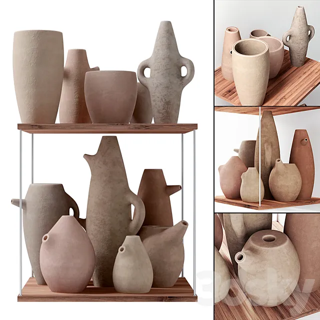 Old-style pottery shelf 3D Model