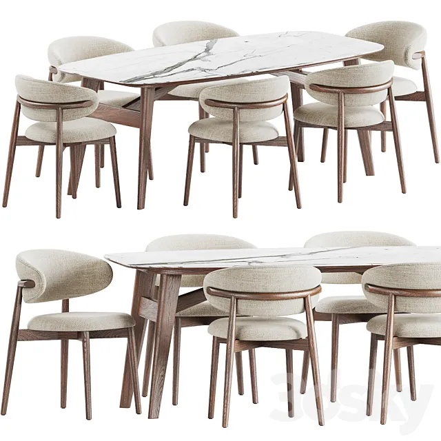 Oleandro Chair & Abrey Table by Calligaris 3D Model Oleandro Chair & Abrey Table by Calligaris 3D Model