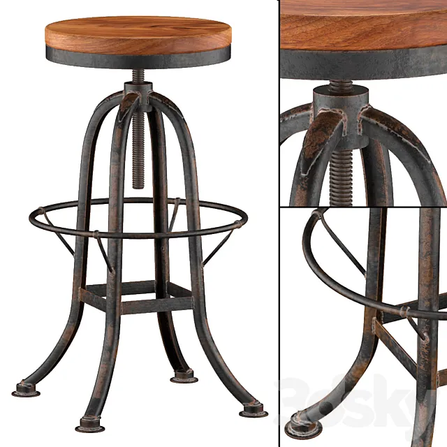 Oleg Industrial loft Iron Base Reclaimed Wood Bar Counter Stool 3D Model