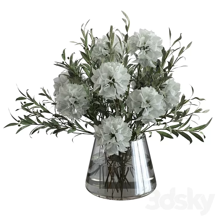 Olive bouquet with white flowers 3D Model Free Download