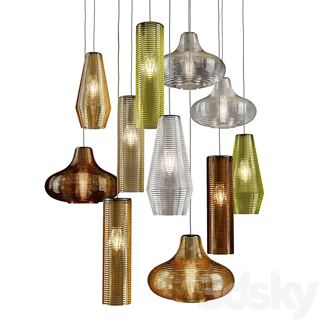 Olivia Emma Clio by Panzeri (3 Glass Pendants with 7 Colors) 3D Model