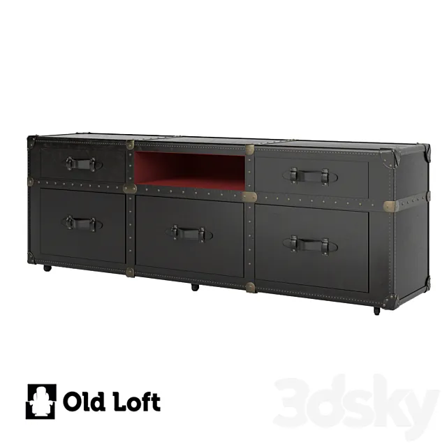 OM TV cabinet-Anthracite Velvet and Leather console 3D Model