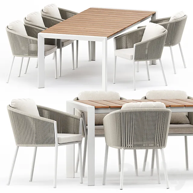 OMER ARMCHAIR and ALEXA EXTENDABLE TABLE 62 by akulaliving 3D Model