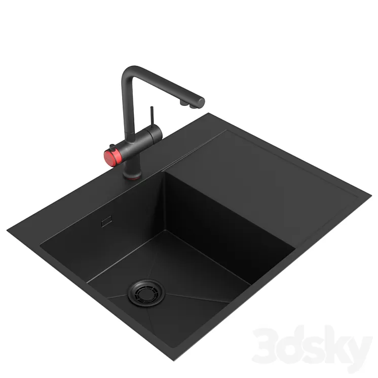 Omoikiri hotaru-r mixer and Omoikiri Akisame 65-GM-L sink 3D Model Omoikiri hotaru-r mixer and Omoikiri Akisame 65-GM-L sink 3D Model