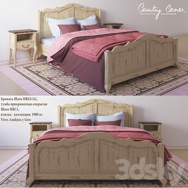 (On perezalivke) Bed Chateau HRL0-LG. nightstand open Chateau HRC1 and tile 1900 from Vives Azulejos y Gres 3DModel