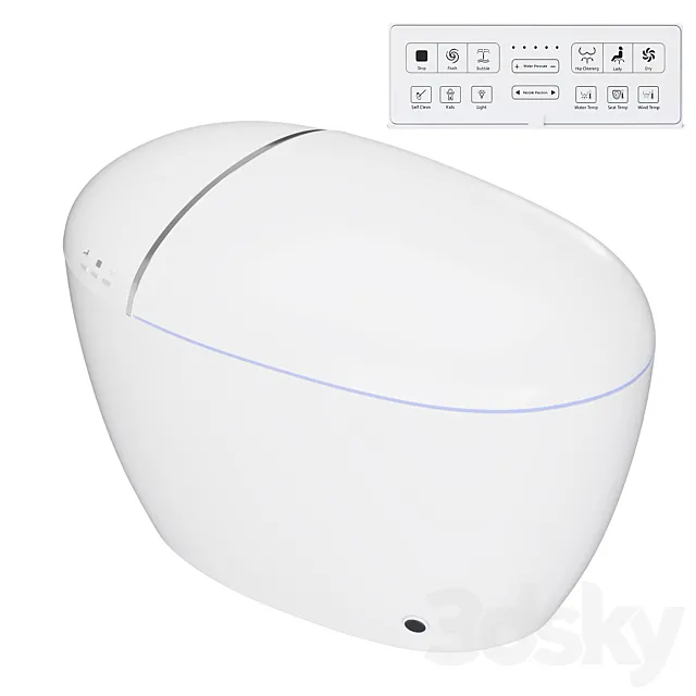 One-Piece Modern White Egg-Shaped Smart Toilet 3D Model One-Piece Modern White Egg-Shaped Smart Toilet 3D Model
