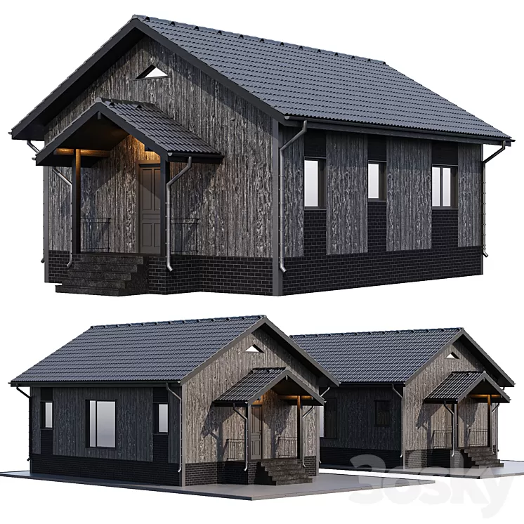 One-story wooden house 3D Model