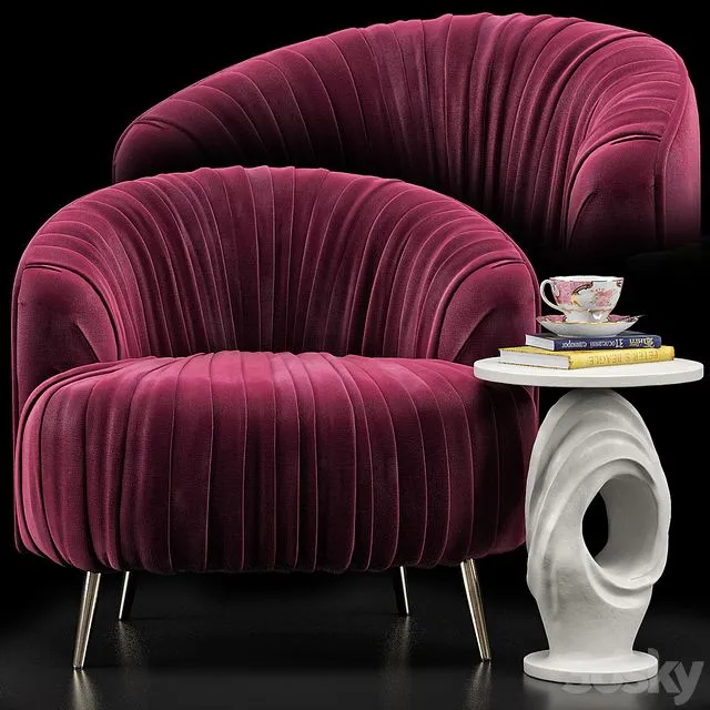 Opal Accent Chair Papier Mache Wave Side Table 3D Model Opal Accent Chair Papier Mache Wave Side Table 3D Model