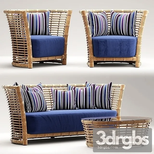 Open Air Patio Sofa Tempered Bamboo 3D Model Download