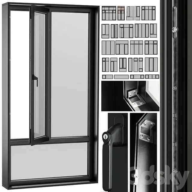 open window & close metal window with metal & leather blinds 3D Model