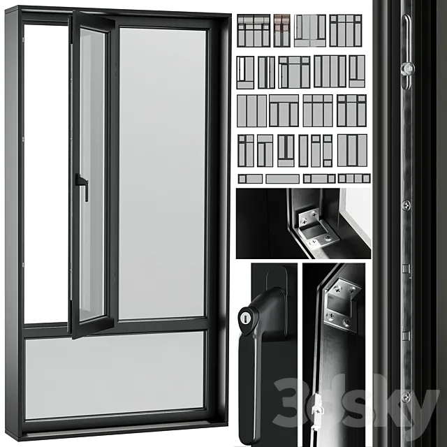 open window & close metal window with metal & leather blinds Free Download
