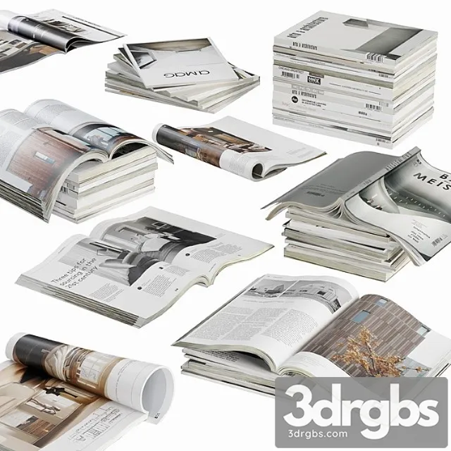 Opened Magazines Stack Set 2 3D Model Download