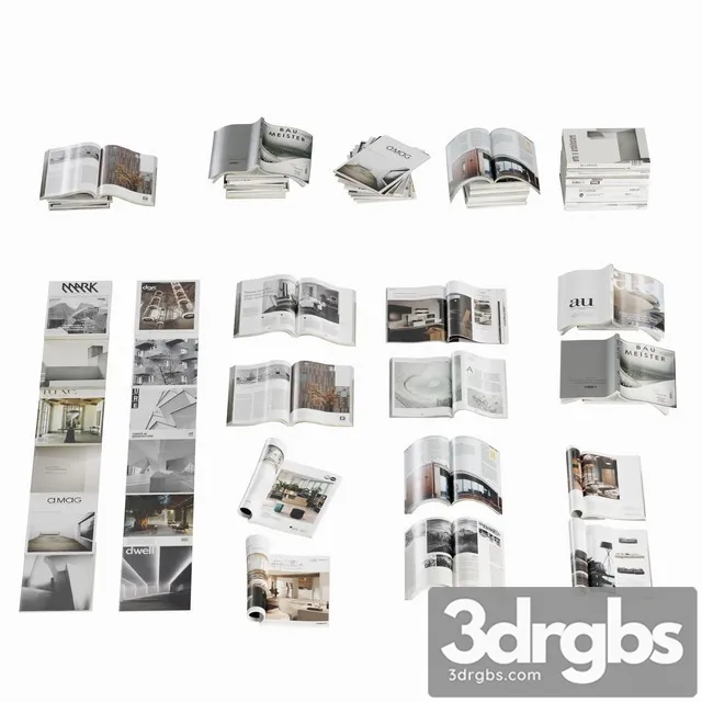 Opened Magazines Stack Set 3D Model Download