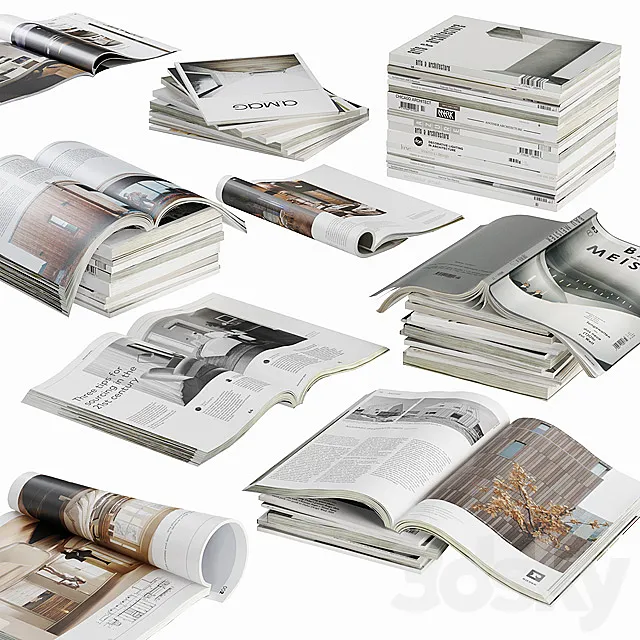 Opened magazines stack set 3DModel