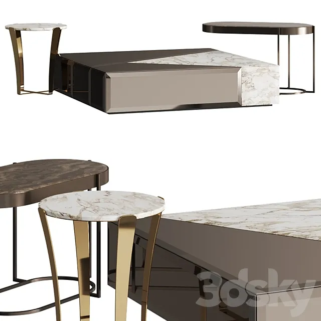 Opera Contemporary Coffee & Side Tables Set 3D Model