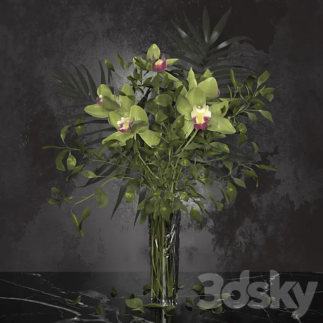 Orchid bouquet + Bohemia Labyrinth Vase 3DModel Orchid bouquet + Bohemia Labyrinth Vase 3DModel