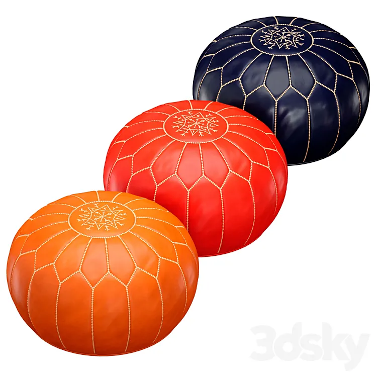 Oriental Moroccan round leather pouffe 3D Model Free Download