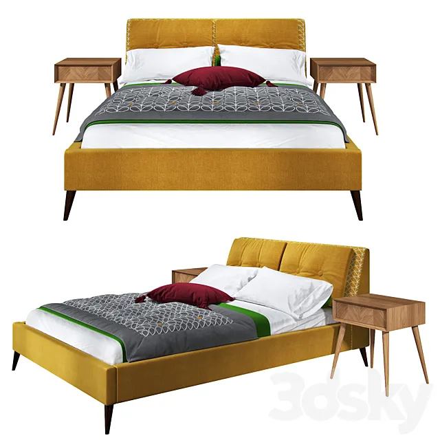 Orla Kiely Alexa Bed with Walnut Legs 3DModel Orla Kiely Alexa Bed with Walnut Legs 3DModel