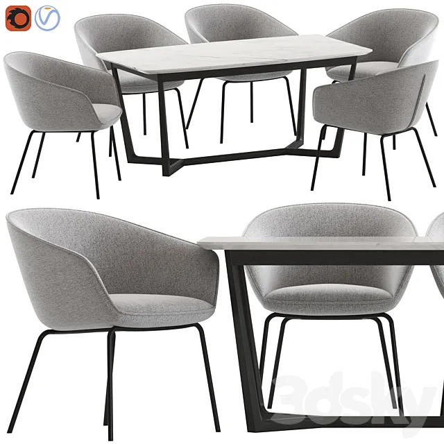 Oslo Home Amanda Dinning Chair and Innova Australia Carlin Table 3D Model