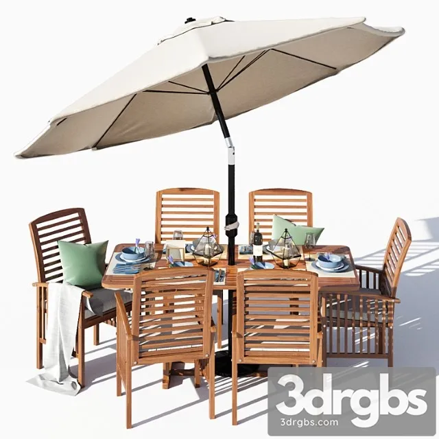 Other Brown acacia 7- piece dining set 3D Model Download