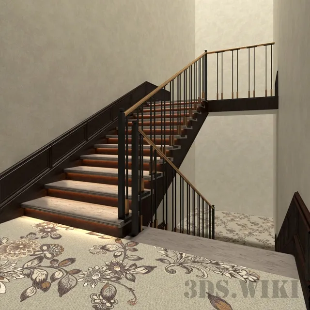 other-models – Classic wooden staircase with lighting 3D Model