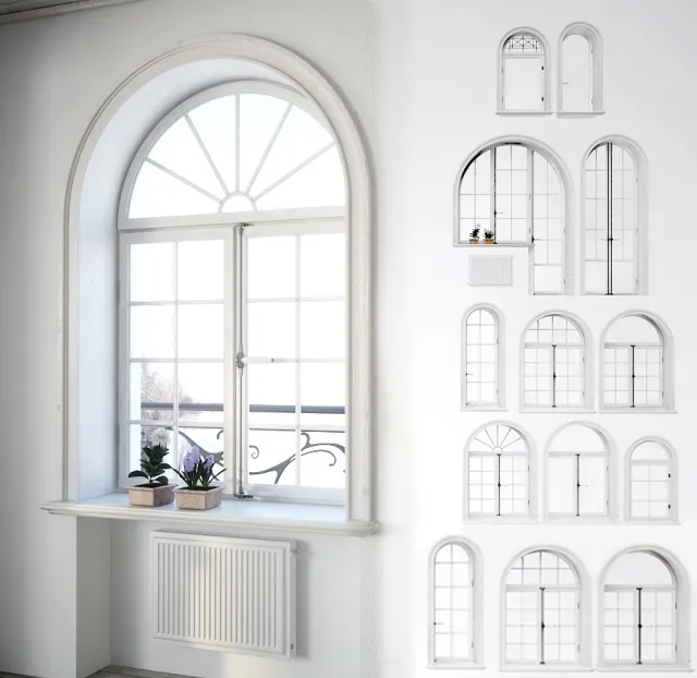 other-models – Set classical arched windows with decor 3D Model