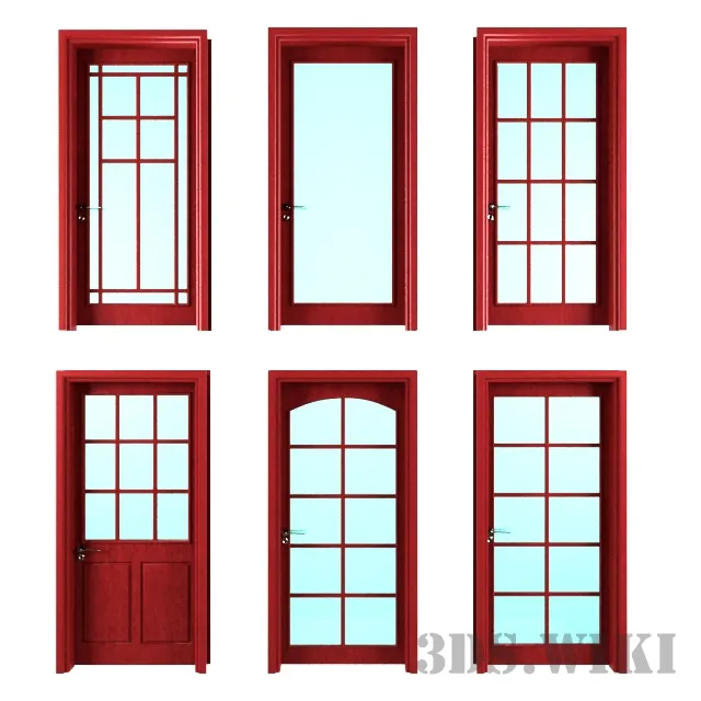 other-models – Set of wooden doors with windows 3D Model