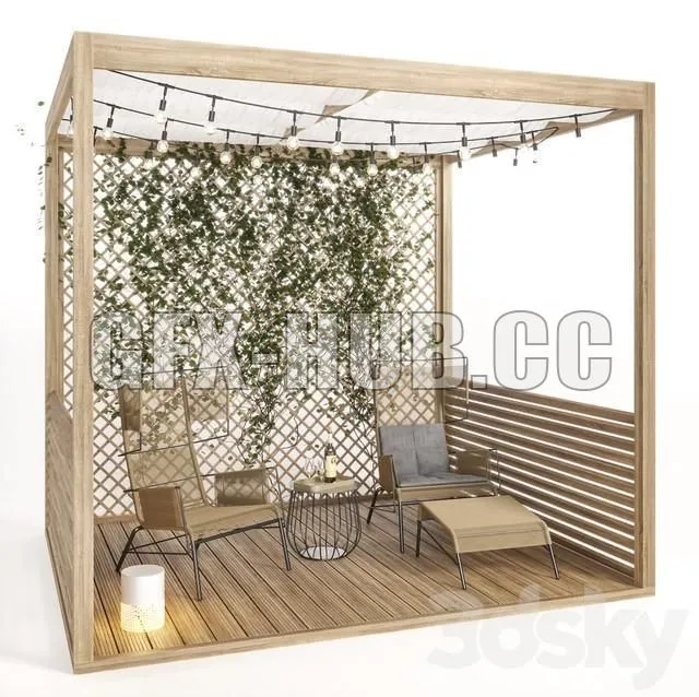 Outdoor armchair and coffee table 1 3D Model Outdoor armchair and coffee table 1 3D Model