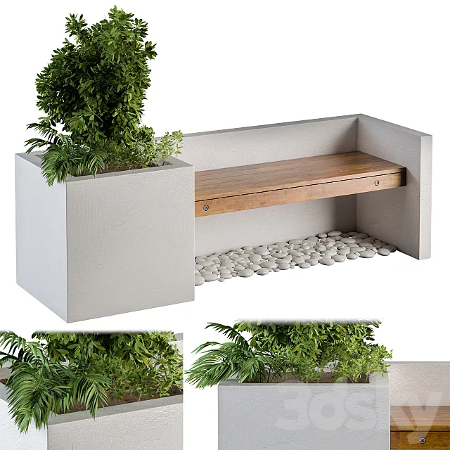 Outdoor Bench with FlowerBox 3D Model Outdoor Bench with FlowerBox 3D Model