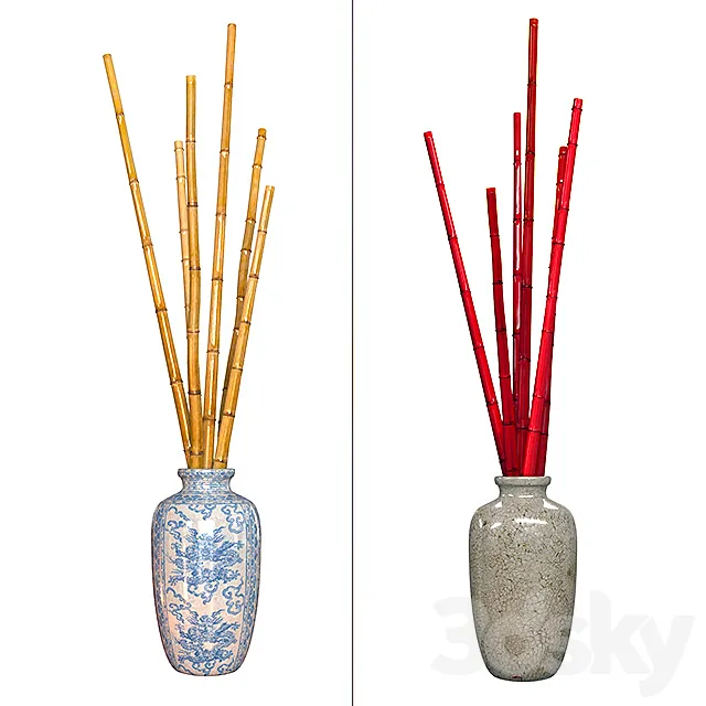 Outdoor Chinese vase with bamboo 3D Model