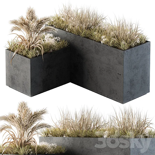 Outdoor Concrete Plant Box with Cereals and Dried Plants 3D Model