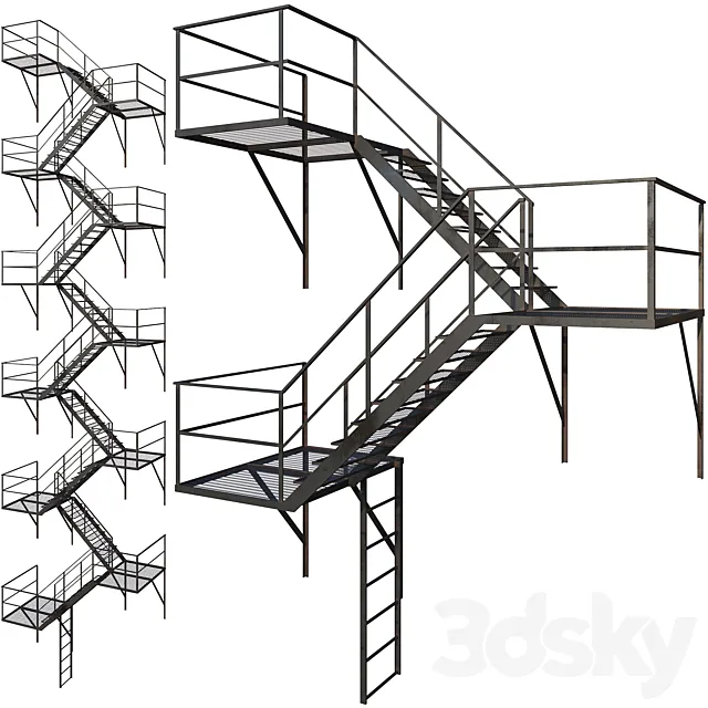 Outdoor Fire Ladder (Low poly) 3D Model
