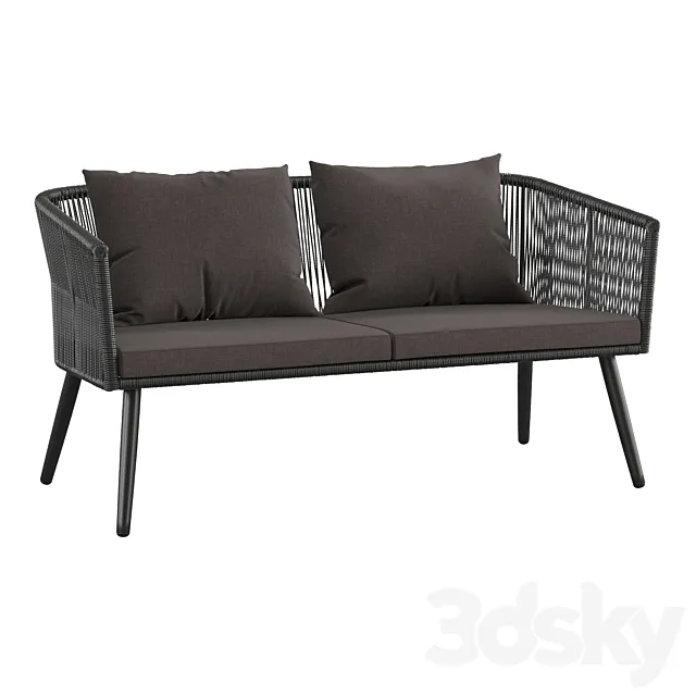 Outdoor garden 2-seater couch made of artificial rattan 3D Model Outdoor garden 2-seater couch made of artificial rattan 3D Model