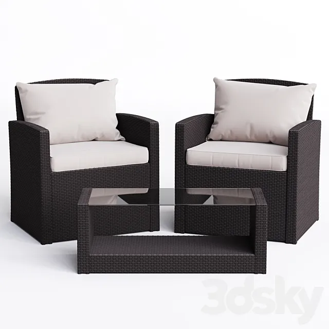 Outdoor garden furniture armchair and table 3D Model Outdoor garden furniture armchair and table 3D Model