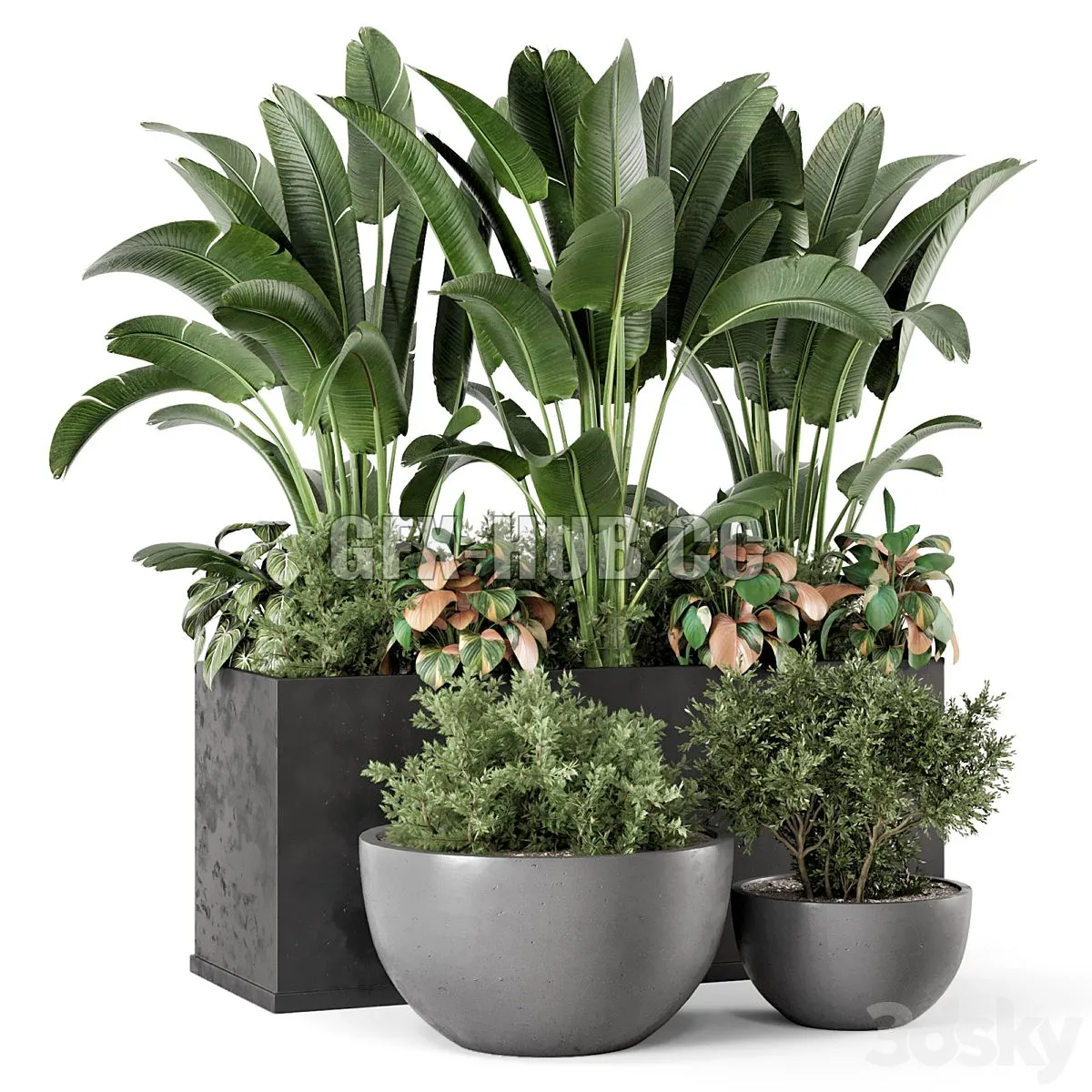 Outdoor Garden set Bush and Tree – Garden Set 1144 3D Model