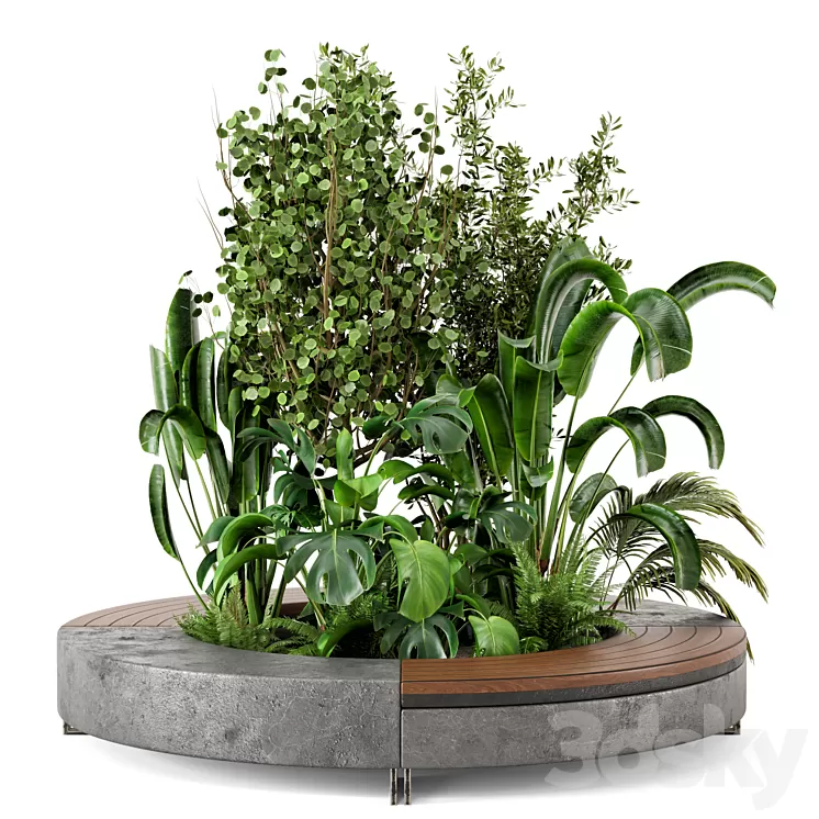 Outdoor Garden set bush and Tree – Garden Set 54 3D Model