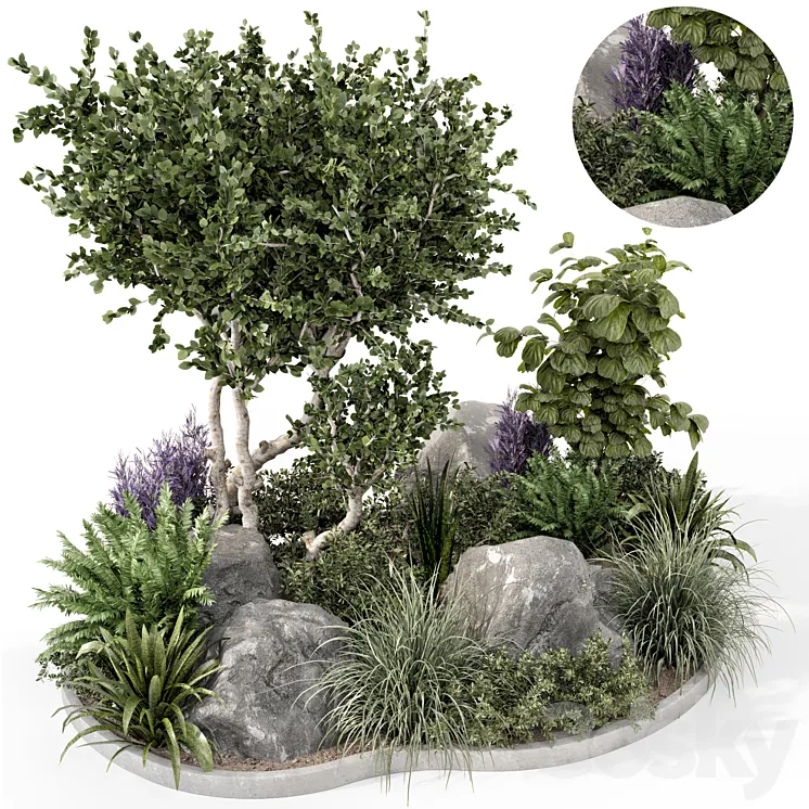 Outdoor Garden set bush and Tree – Garden Set 636 3D Model Free Download